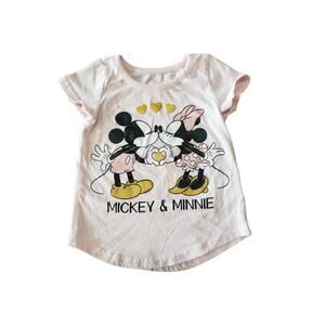 Disney Junior Pink Mickey & Minnie Kissing Hearts Short Sleeved Shirt - Size 2T
